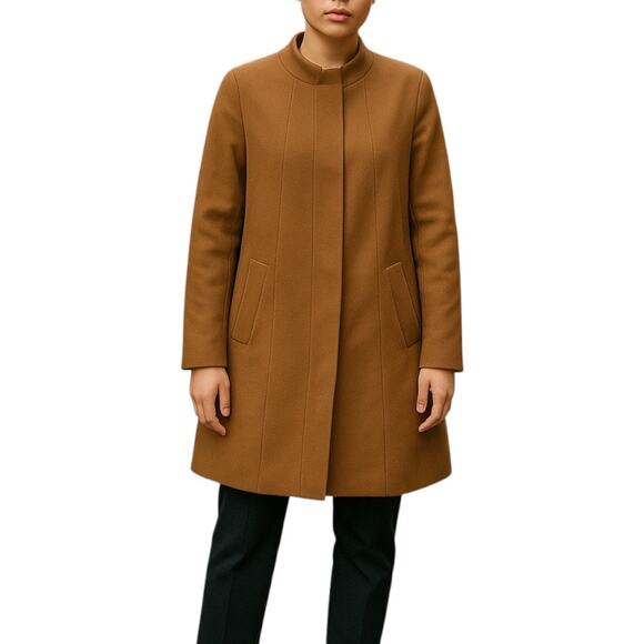 Talbots Wool Cashmere Blend Hidden Button Car Coat Dark Camel Size 14P - Picture 1 of 10